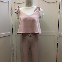 2016新款夏季韩版吊带粉色气质腰带2件套阔腿裤长裤套装大码女装