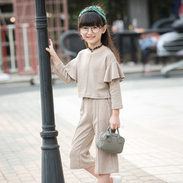 女童春秋装2016新款儿童套头荷叶边长袖上衣七分裤两件套装韩版潮