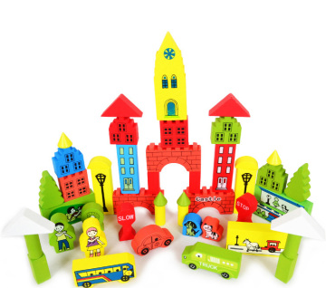 包邮木制53粒盒装新彩色城堡积木玩具1-5岁宝宝儿童益智早教玩具