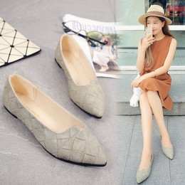 2016韩版夏季新款尖头平底鞋浅口简约平跟单鞋纯色格子低跟女鞋