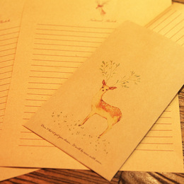 包邮新品沐光中国风彩绘花鹿系列复古牛皮纸信封3信封+10信纸特价
