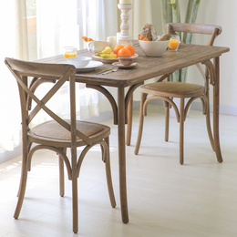 美式白橡木实木餐桌椅宜家简约小户型原木餐桌复古做旧一桌4椅6椅