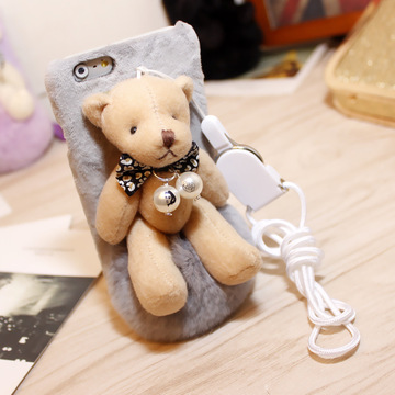 毛绒手机壳苹果6splus挂绳保护套韩版小熊公仔iPhone6s手机套批发