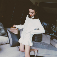 2016秋装韩版新款衬衫连衣裙白色长袖鱼尾裙气质时尚显瘦裙子仙女
