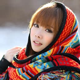 2016新款韩版超大毛线美女三角形围巾围脖挂球球