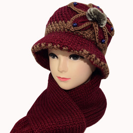 中年帽子女秋冬季女士毛线保暖妈妈老人帽子围巾套装奶奶老太太帽