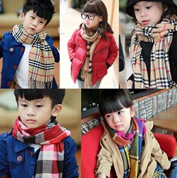 韩版格子仿羊绒围巾 儿童保暖围脖 儿童简约时尚防寒围巾