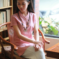 中式棉麻旗袍唐装女改良时尚中国风民族风中长款上衣短袖禅茶服夏