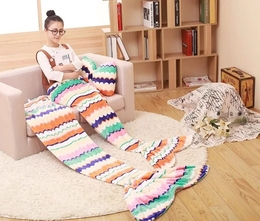 多彩条纹甜美蝴蝶结抱枕靠垫亲子人鱼毯子毛毯沙发盖毯空调毯礼物