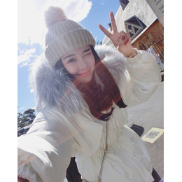 林珊珊 冬季新款韩国大毛领白色羽绒服女中长款加厚收腰连帽外套