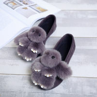 韩版冬季新款卡通兔子毛毛鞋浅口女单鞋平底一脚蹬懒人鞋加绒女鞋