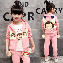 女童套装2016春装春秋新款韩版宝宝儿童长袖卫衣猴子套装三件套潮