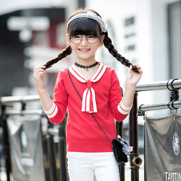 女童秋装新款2016时尚韩版针织衫上衣3-5-7-9岁套头打底b类毛衣潮