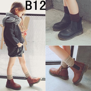 B12秋冬新款儿童童鞋牛皮出口复古马丁靴单靴男童女童短靴潮鞋