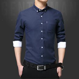 男士长袖衬衫秋季新款青年潮流大码衬衣商务蓝色修身韩版秋装纯棉