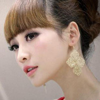 韩国耳饰品个性金色银色镂空花纹四叶草夸张气质耳坠耳环女