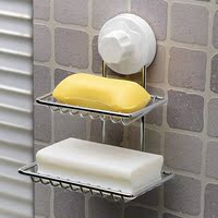 双庆强力吸盘浴室沥水双层皂盒肥皂架卫生间香皂盒创意壁挂皂托架