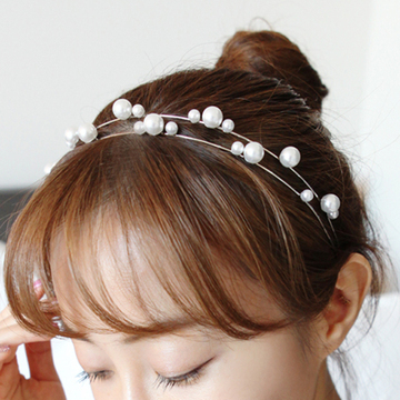 韩国双层珍珠水钻发卡发饰发夹压发夹简约发箍头箍头饰发带