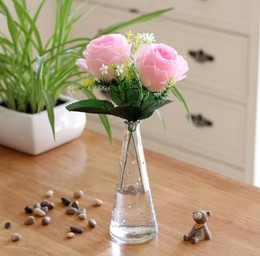 玫瑰仿真花瓶玻璃套装田园家居摆设家饰欧式假花摆件装饰绢花艺