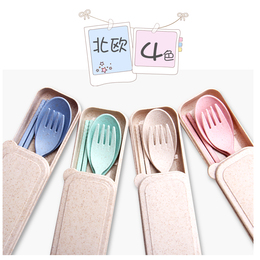 小麦环保便携学生餐具创意韩式旅行儿童勺子叉子筷子餐具三件套装