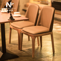 美式实木餐椅北欧简约现代真皮布艺休闲椅咖啡厅桌椅家用靠背椅