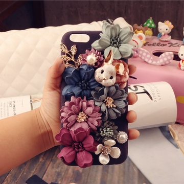 韩国定制布艺花朵苹果iPhone6S手机壳手工diy 制作贴钻材料包配件