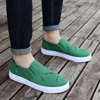 夏季鞋子休闲鞋韩版透气低帮布鞋一脚蹬懒人鞋百搭绿色帆布鞋男鞋