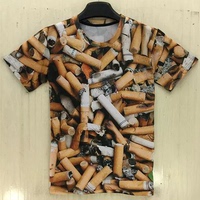 夏季欧美风原创潮男士印花短袖T恤3d逼真烟头恶搞立体搞怪潮男装