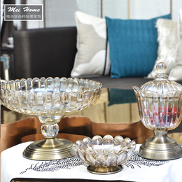 奢华欧式玻璃果盘 客厅创意茶几水晶玻璃水果盘高档果盘摆件套装