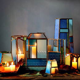 Z.M玩味哥特式彩绘玻璃几何金属手提花房风灯烛台样板房软装饰品