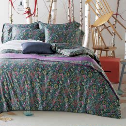 深色植物花卉耐脏美式风格60长绒棉全棉床上用品四件套紫色床单款