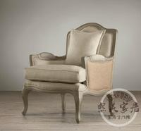 美式乡村实木老虎椅法式复古做旧单人沙发欧式布艺时尚简约休闲椅
