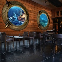 海盗海底世界宝藏地图无缝墙纸密室迷宫主题餐厅KTV咖啡壁画墙布