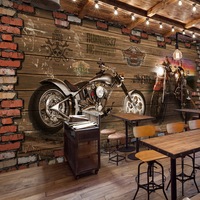 3D复古怀旧摩托车汽车木纹砖墙大型壁画欧式咖啡厅网吧墙纸壁纸