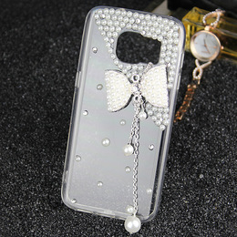三星S7珍珠蝴蝶结流苏手机壳S7edge水钻镶钻超薄手机保护套