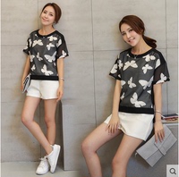 2016韩版夏季新款短袖短裤时尚套装女韩国两件套休闲宽松显瘦潮