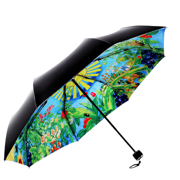 2016新款雨伞折叠超轻创意印花黑胶小黑伞女超强防晒遮阳晴雨伞