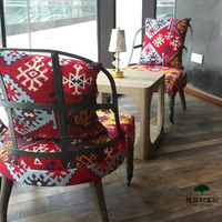 欧式美式LOFT工业风铁艺休闲椅彩色布艺地毯沙发椅小户型单人沙发