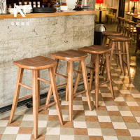 实木吧台椅 酒店西餐厅咖啡店前台椅酒吧椅美式复古高脚凳