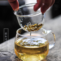 玻璃杯子耐热水杯透明创意带盖茶杯茶具把手玻璃杯过滤泡茶杯简约