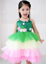 儿童环保时装秀绿色纱裙演出服幼儿绿树叶蓬蓬纱裙荷花瓣裙表演服