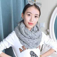 时尚韩版套头围巾女冬季加厚柔软短款米白色围脖韩国学生毛线针织