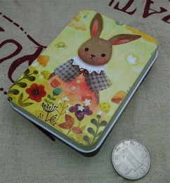 韩国可爱卡通复古马口铁盒 首饰礼品卡片糖果收纳小铁盒子绿兔子