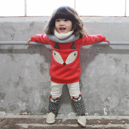 女童加绒套装秋冬新款1-2-3-4-5岁宝宝保暖套装韩版中长款两件套
