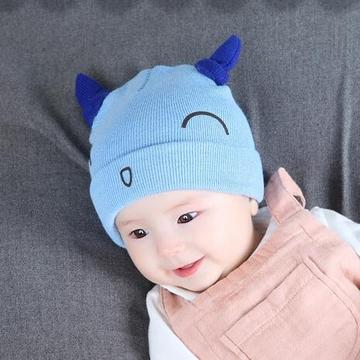 宝宝帽子3-6-12个月秋冬毛线帽男女婴儿针织线套头帽新生儿护耳帽