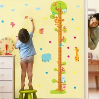 墙贴纸可移除 卡通儿童房量身高尺墙面装饰画家居 小动物身高贴树