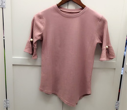 2016新款韩版纯色圆领七分袖钉珠修身显瘦喇叭袖上衣大码女装T恤