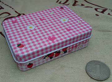 韩国可爱卡通复古马口铁盒 首饰礼品卡片糖果收纳小铁盒子粉格子