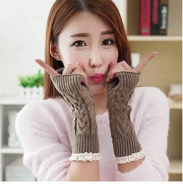 包邮2016新款韩版麻花女士护腕半指冬季保暖蕾丝针织无指手套