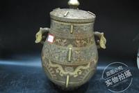 清代官窑古瓷器 清代乾隆年茶叶末釉瓷器描金满工点工盖罐老摆件